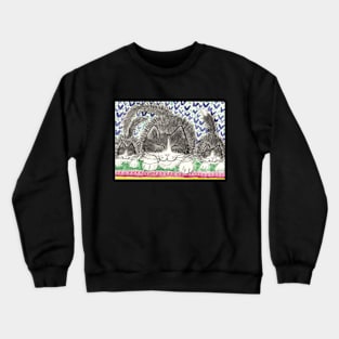 Happy cat family painting Crewneck Sweatshirt